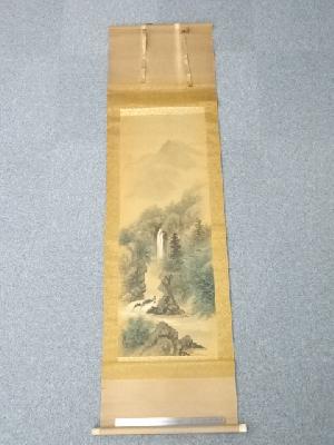 翠香筆　山水　肉筆絹本掛軸